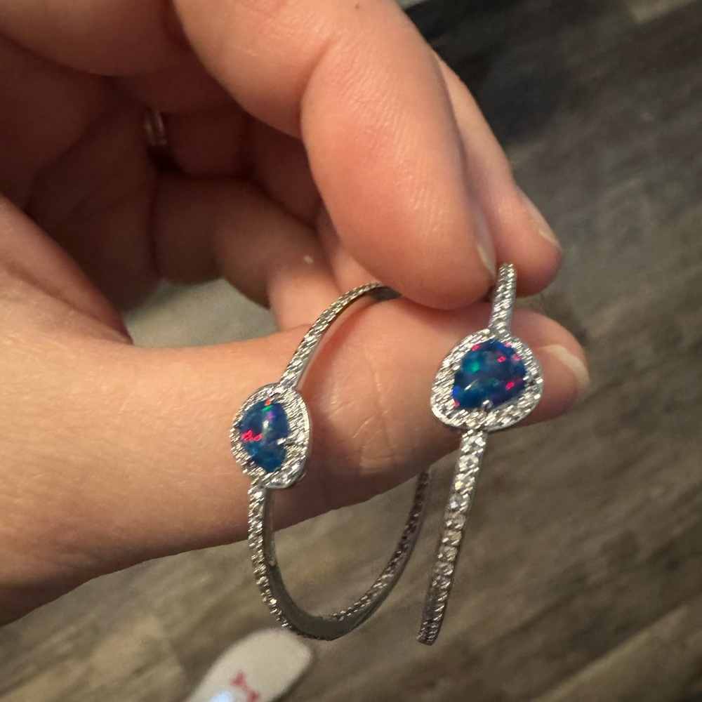 BP Silver Earrings with Blue Accents